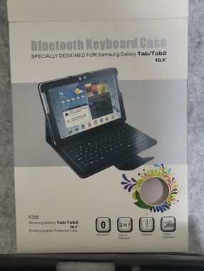 Bluetooth Keyboard Case for Samsung Galaxy Tab/Tab2 10.1 - Black Leather NIB